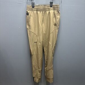 Under Armour Men XS Tan Khaki Athletic Joggers Tapered Track Pants Zipper Pocket
